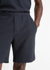 VINCE | Seersucker-Knit Stretch-Cotton Short in Shorts - COASTAL BLUE