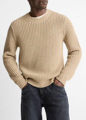 VINCE | Utility Shaker Merino Wool Sweater in Crew Neck - HEATHER RIVER SAND