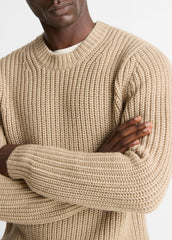 VINCE | Utility Shaker Merino Wool Sweater in Crew Neck - HEATHER RIVER SAND