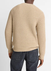 VINCE | Utility Shaker Merino Wool Sweater in Crew Neck - HEATHER RIVER SAND