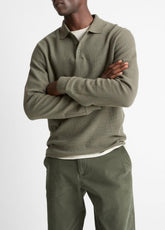 VINCE | Basket-Weave Cotton Long-Sleeve Polo Shirt in Henleys & Polos - SYCAMORE