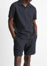 VINCE | Seersucker-Knit Stretch-Cotton Short-Sleeve Johnny-Collar Shirt in Short Sleeve - COASTAL BLUE