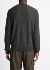 VINCE | Geo-Jacquard Wool-Blend Crew Neck Sweater in Crew Neck - DRIVER GREEN/COASTAL BLUE