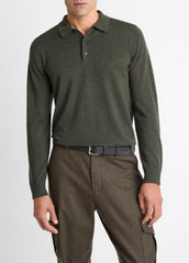 VINCE | Wool Polo Sweater in Sweaters - DARK LEAF