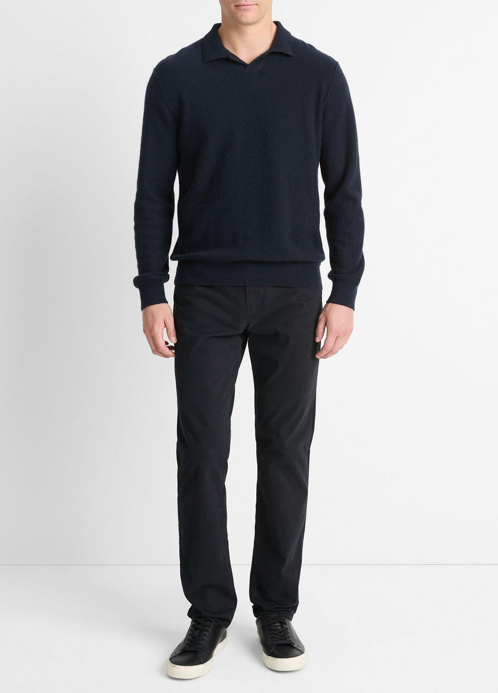 VINCE | Plush Cashmere Johnny-Collar Polo in Sweaters - COASTAL BLUE