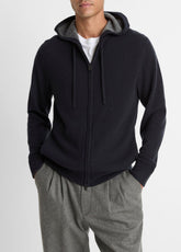 VINCE | Cashmere Zip-Front Hoodie in Cashmere - COASTAL BLUE/MEDIUM HEATHER GREY