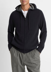 VINCE | Cashmere Zip-Front Hoodie in Cashmere - COASTAL BLUE/MEDIUM HEATHER GREY