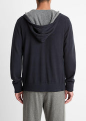 VINCE | Cashmere Zip-Front Hoodie in Cashmere - COASTAL BLUE/MEDIUM HEATHER GREY