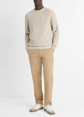 VINCE | Geo-Jacquard Wool-Blend Crew Neck Sweater in Crew Neck - BRITISH KHAKI/CLASSIC CREAM