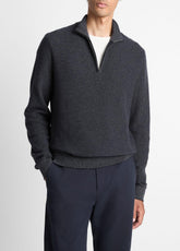 VINCE | Geo-Jacquard Wool-Blend Quarter-Zip Sweater in Quarter Zip - COASTAL BLUE/MEDIUM HEATHER GREY