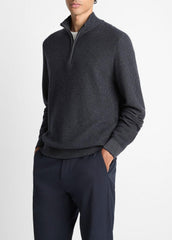 VINCE | Geo-Jacquard Wool-Blend Quarter-Zip Sweater in Quarter Zip - COASTAL BLUE/MEDIUM HEATHER GREY
