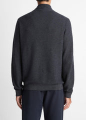 VINCE | Geo-Jacquard Wool-Blend Quarter-Zip Sweater in Quarter Zip - COASTAL BLUE/MEDIUM HEATHER GREY