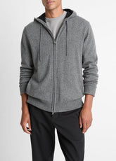 VINCE | Cashmere Zip-Front Hoodie in Cashmere - MEDIUM HEATHER GREY/BLACK