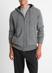 VINCE | Cashmere Zip-Front Hoodie in Cashmere - MEDIUM HEATHER GREY/BLACK