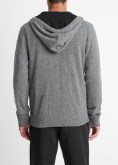 VINCE | Cashmere Zip-Front Hoodie in Cashmere - MEDIUM HEATHER GREY/BLACK
