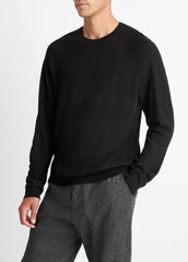 VINCE | Featherweight Wool-Cashmere Crew Neck Sweater in Crew Neck - BLACK