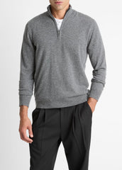 VINCE | Cashmere Quarter-Zip Sweater in Quarter Zip - MEDIUM HEATHER GREY