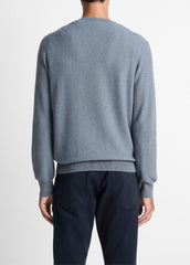 VINCE | Geo-Jacquard Wool-Blend Crew Neck Sweater in Crew Neck - PARLOR BLUE/MEDIUM HEATHER GREY