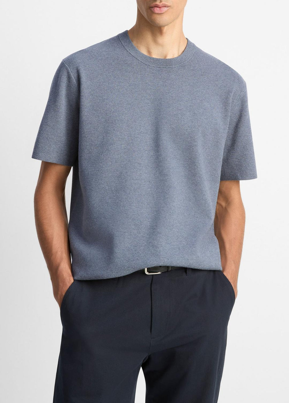 VINCE | Milano Short-Sleeve Crew Neck Sweater in Crew Neck - LIGHT HEATHER RIPPLE