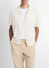 VINCE | Patchwork Pointelle Short-Sleeve Shirt in Short Sleeve - CLASSIC CREAM