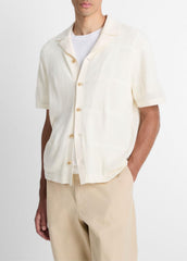 VINCE | Patchwork Pointelle Short-Sleeve Shirt in Short Sleeve - CLASSIC CREAM