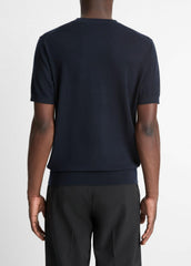 VINCE | Featherweight Merino Wool-Cashmere Short-Sleeve Sweater in Crew Neck - COASTAL BLUE