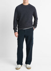 VINCE | Geo-Jacquard Wool-Blend Crew Neck Sweater in Crew Neck - COASTAL BLUE/MEDIUM HEATHER GREY