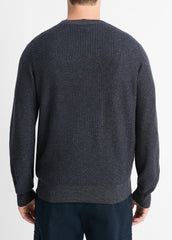VINCE | Geo-Jacquard Wool-Blend Crew Neck Sweater in Crew Neck - COASTAL BLUE/MEDIUM HEATHER GREY
