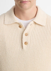 VINCE | Shaker Italian Cotton-Blend Polo Sweater in Sweaters - BONE