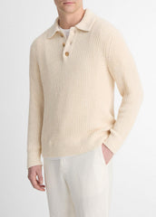 VINCE | Shaker Italian Cotton-Blend Polo Sweater in Sweaters - BONE