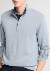 VINCE | Double-Face Cotton-Blend Quarter-Zip Pullover in Quarter Zip - STEEL BLUE/STUDIO