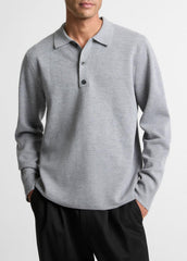 VINCE | Italian Merino Wool Milano Polo Sweater in Sweaters - HEATHER GREY