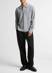 VINCE | Italian Merino Wool Milano Polo Sweater in Sweaters - HEATHER GREY