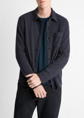 VINCE | Knit Cotton-Blend Button-Front Shirt in Long Sleeve - COASTAL BLUE