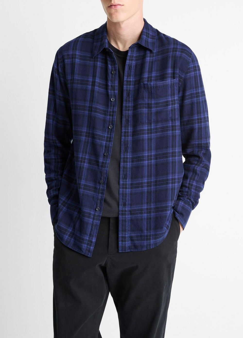 VINCE | Big Horn Plaid Cotton Button-Front Shirt in Long Sleeve - MONARCH COMBO