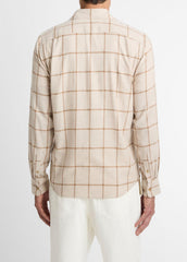 VINCE | Rockery Plaid Cotton Button-Front Shirt in Long Sleeve - HEATHER OATMEAL/WALNUT