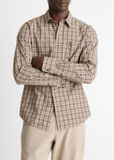 VINCE | Great Falls Plaid Cotton Button-Front Shirt in Long Sleeve - RIVER SAND/MISSION