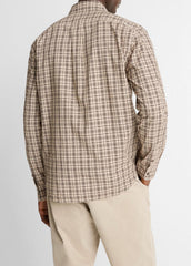 VINCE | Great Falls Plaid Cotton Button-Front Shirt in Long Sleeve - RIVER SAND/MISSION