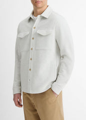 VINCE | Double-Knit Cotton-Blend Piqué Shirt Jacket in Shirt Jackets - HEATHER WHITE/LIGHT HEATHER GREY