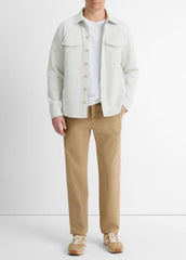 VINCE | Double-Knit Cotton-Blend Piqué Shirt Jacket in Shirt Jackets - HEATHER WHITE/LIGHT HEATHER GREY