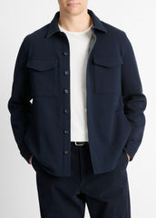VINCE | Double-Knit Cotton-Blend Piqué Shirt Jacket in Shirt Jackets - COASTAL BLUE/MEDIUM GREY