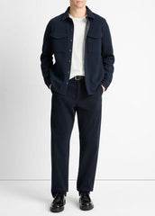 VINCE | Double-Knit Cotton-Blend Piqué Shirt Jacket in Shirt Jackets - COASTAL BLUE/MEDIUM GREY