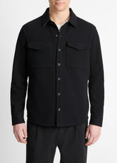 VINCE | Double-Knit Cotton-Blend Piqué Shirt Jacket in Shirt Jackets - BLACK/MEDIUM HEATHER GREY