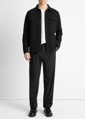 VINCE | Double-Knit Cotton-Blend Piqué Shirt Jacket in Shirt Jackets - BLACK/MEDIUM HEATHER GREY