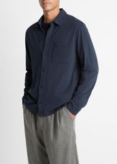 VINCE | Sueded Cotton Jersey Button-Front Shirt in Long Sleeve - COASTAL BLUE