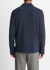 VINCE | Sueded Cotton Jersey Button-Front Shirt in Long Sleeve - COASTAL BLUE