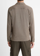 VINCE | Houndstooth Cotton-Blend Button-Front Shirt in Long Sleeve - DARK ROAST COMBO