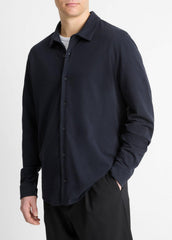 VINCE | Cotton Piqué Button-Front Shirt in Long Sleeve - COASTAL BLUE