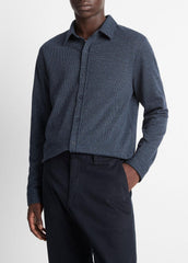 VINCE | Houndstooth Cotton-Blend Button-Front Shirt in Long Sleeve - COASTAL COMBO