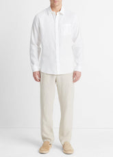VINCE | Linen Long-Sleeve Shirt in Long Sleeve - OPTIC WHITE